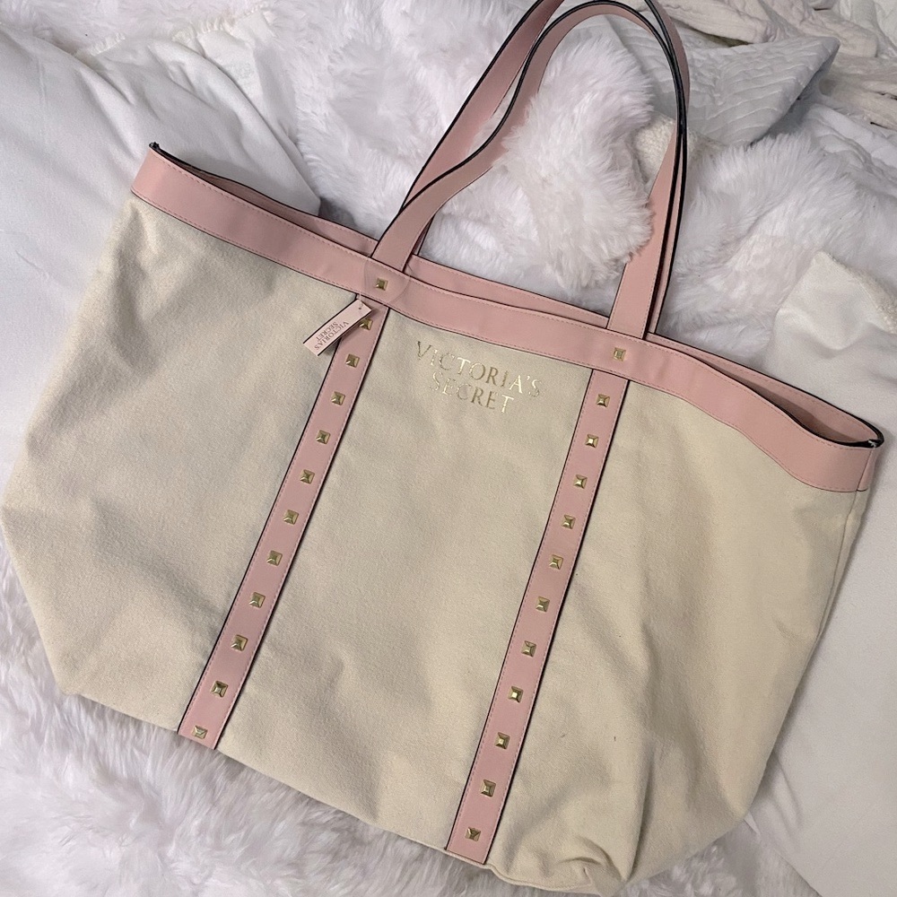 BNWT!✨ Victoria's Secret Pink and Cream Canvas Tote